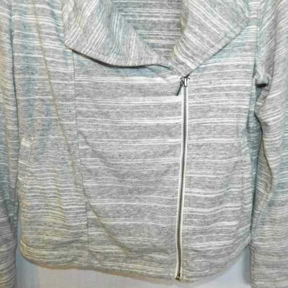 Gap Large Grey White Terry Moto  Jacket Striped - Picture 2 of 6